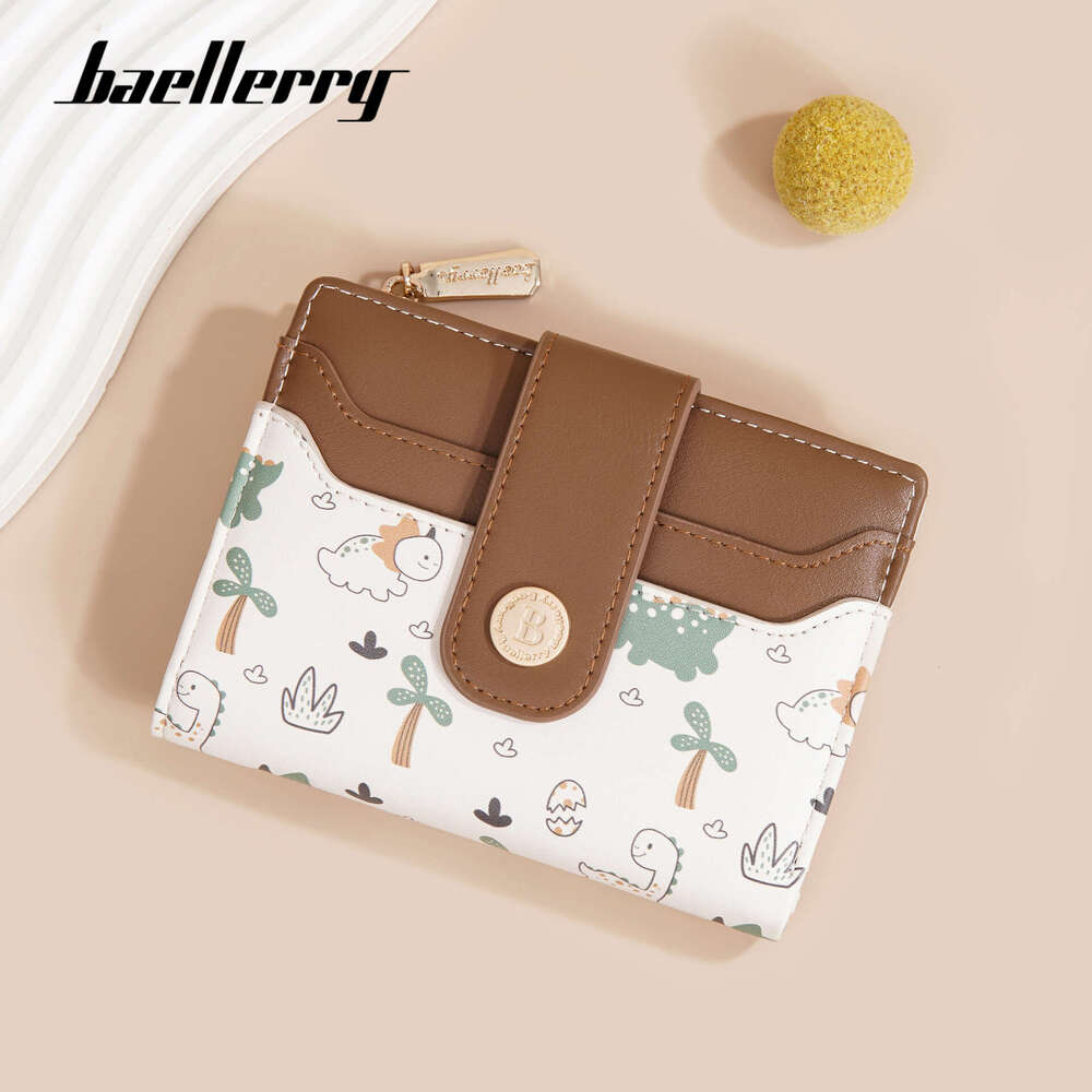 New Women's Short Baellerry Korean Version Cartoon Dinosaur Print Snap Button Wallet Zipper Coin Purse