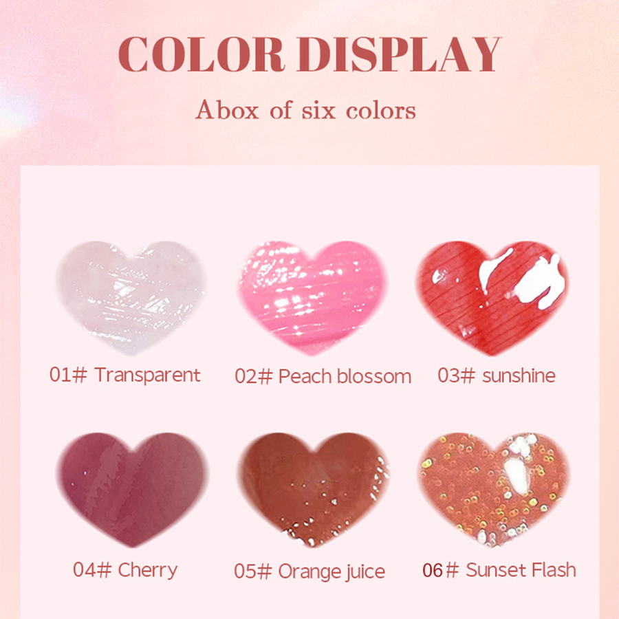 Six Colour Lip Oil, Watery Mirror Lip Glaze Set, Liquid Lipstick Moisturising Lip Gloss, Multi-Colour Lip Balm Highly Pigmented Tinted Lip Oil DH1002