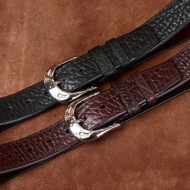 High-end light luxury double-sided bison leather belt mens genuine leather stainless steel mens business belt W250604