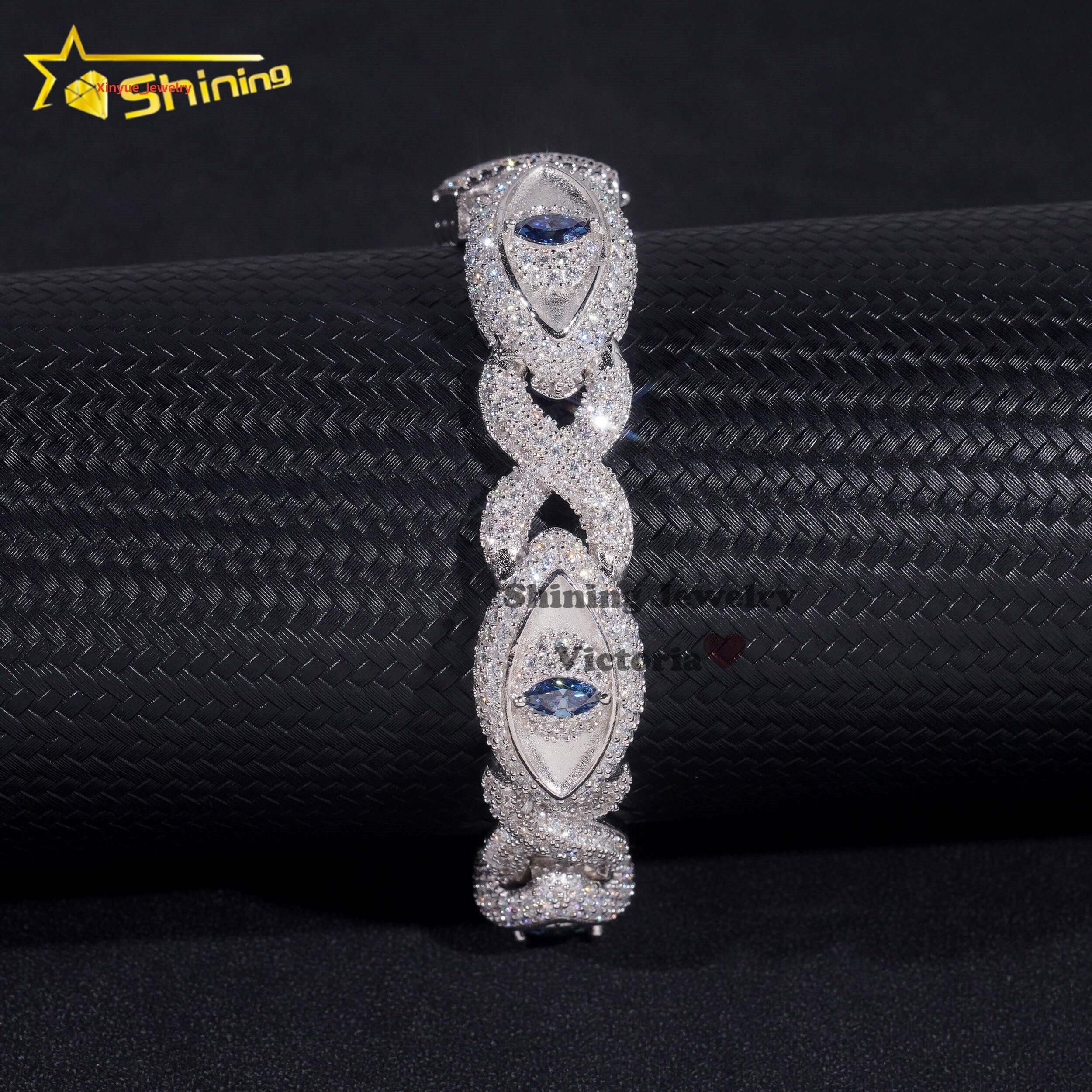 New Trendy 13mm Hip Hop Men Jewelry 925 Sterling Silver Fully Iced Out Vvs Moissanite Diamond Evil Eyes Cuban Bracelet