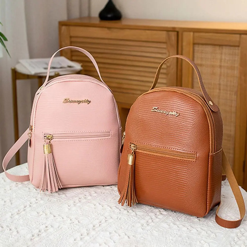 PU Leather Shoulder Bags Stylish Multi-function Large Capacity Small Backpack Solid Color Handbag Female 250530