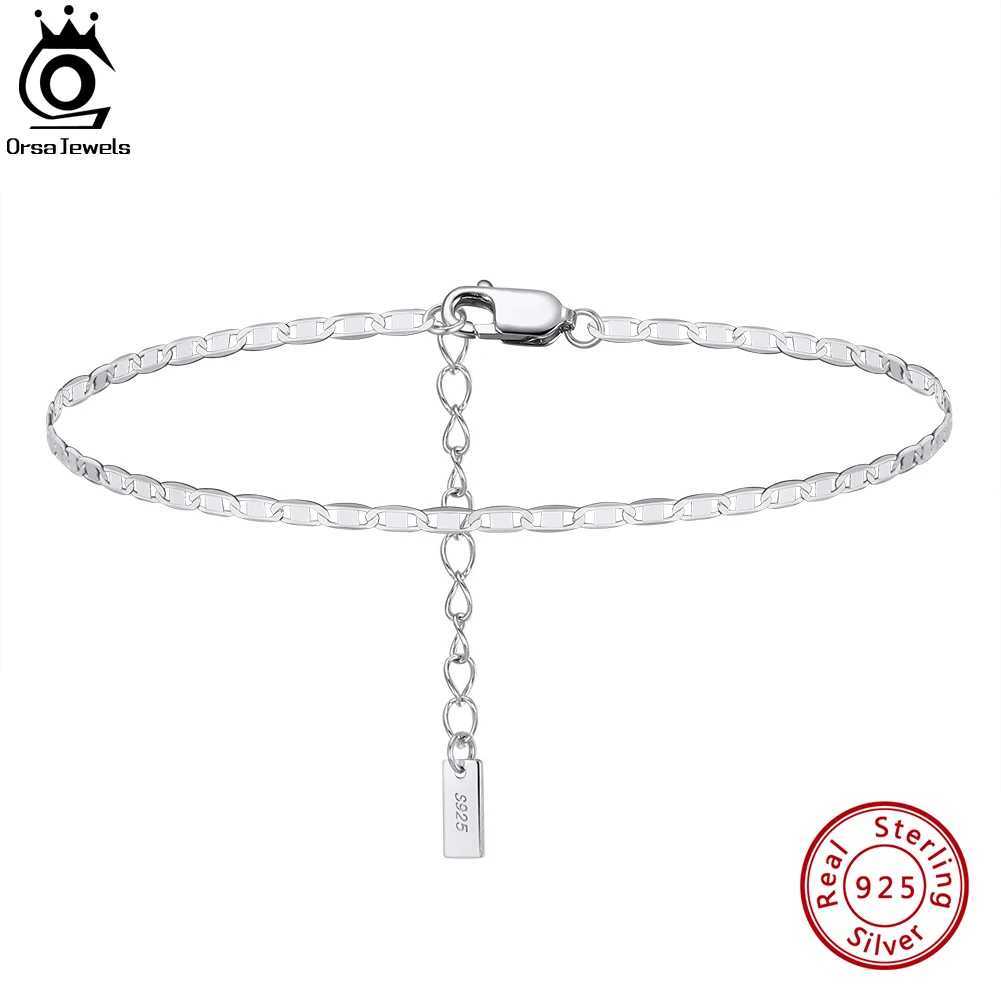 ORSA JEWELS Real 925 Sterling Silver 2mm Flat Mariner Chain Anklets Minimalist Fine Jewelry Summer Beach Accessories Gift SA29 W250604