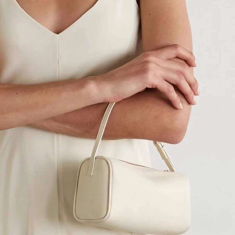 90S Top-Grain Cowhide Pen Case Versatile And High-End Round Bag, Women's Casual Underarm Handbag