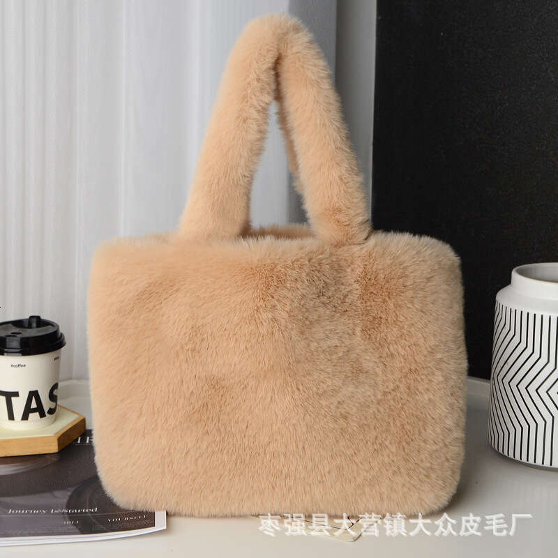 TikTok Plush Furry Handheld Tote Large Capacity Fluffy Shoulder College Student Class Bag