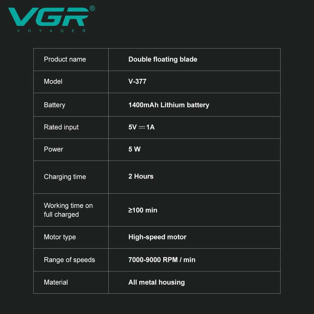 VGR Electric Professional Razor 9000 RPM Reciprocating Beard Hair Trimmer Metal Foil Shaver For Man V-377