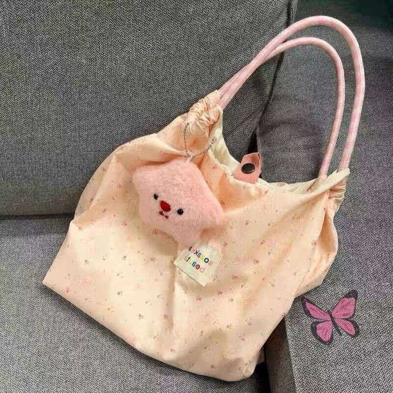 New Cute Floral Single Shoulder Canvas for Students, Women's Large Capacity Tote Bag, Commuter Bag