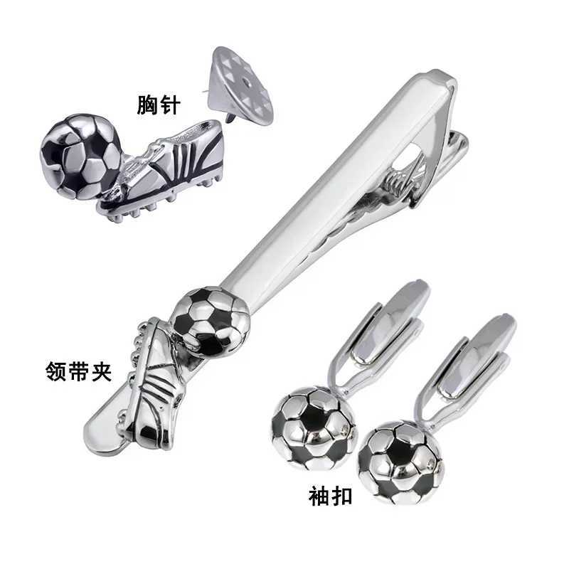 Football Cufflinks Fashion Personality Accessories Dimensional Soccer French Shirt Cuff Buttons Tie Clip Brooches Mens Jewelry W250604