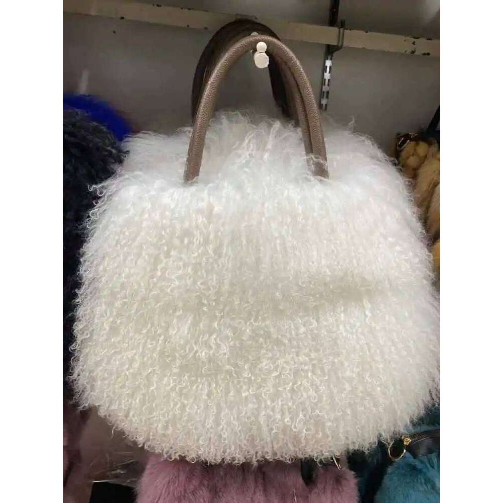 MWfur Handbag Fashion Long Hair Tote Bag Mongolian Lamb Fur Bags for Women