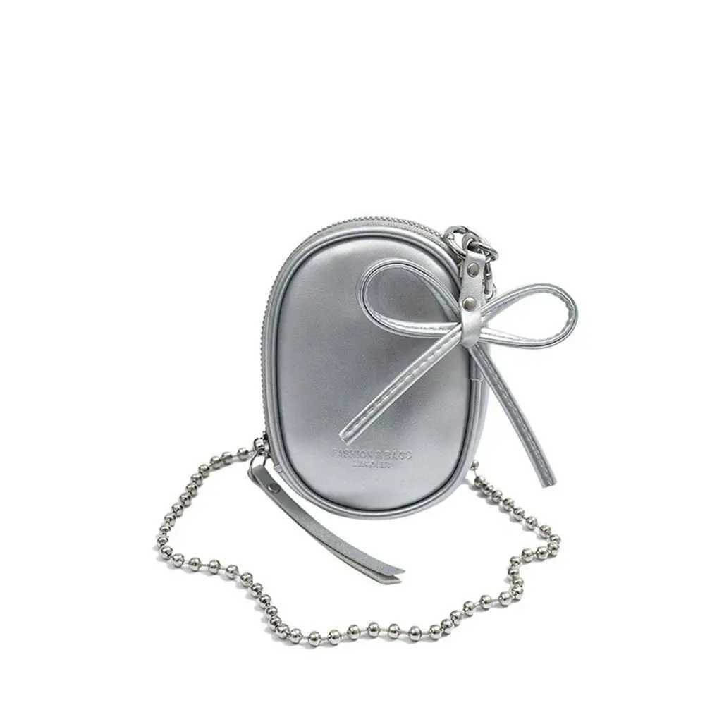 Outdoor Korean Style Beads Chain Crossbody Bag Bowknot Cute Bow Shoulder Bag Pu Leather Small Wallet Coin Purse for Girls XJ250604