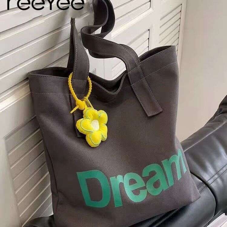 Korean Lazy Large Capacity Shoulder for Women 2024 New Literary Girl Fresh Canvas Simple Tote Bag