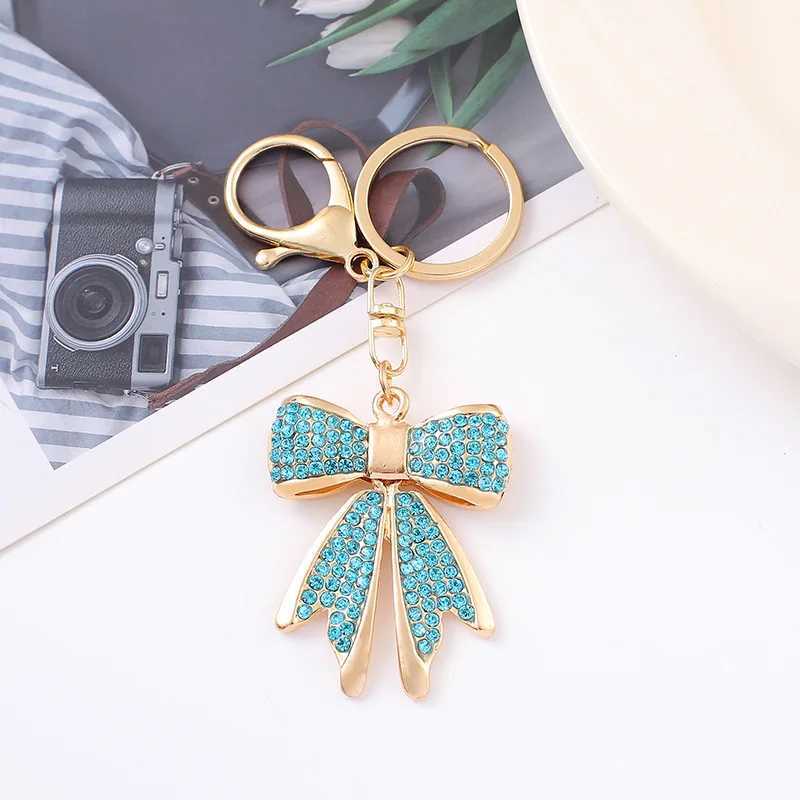 Metal Bow Keychain Gold Plated Rhinestone Keyring Bag Charm Jewelry for Women W250604