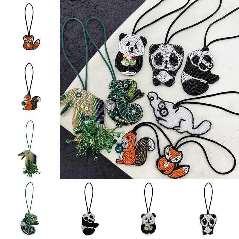 Handmade Beaded Animal Keychains Cute Panda Squirrel Parrot Hanging Rope Patch For Bag Decor Lanyard Pendant Bag Accessories W250604