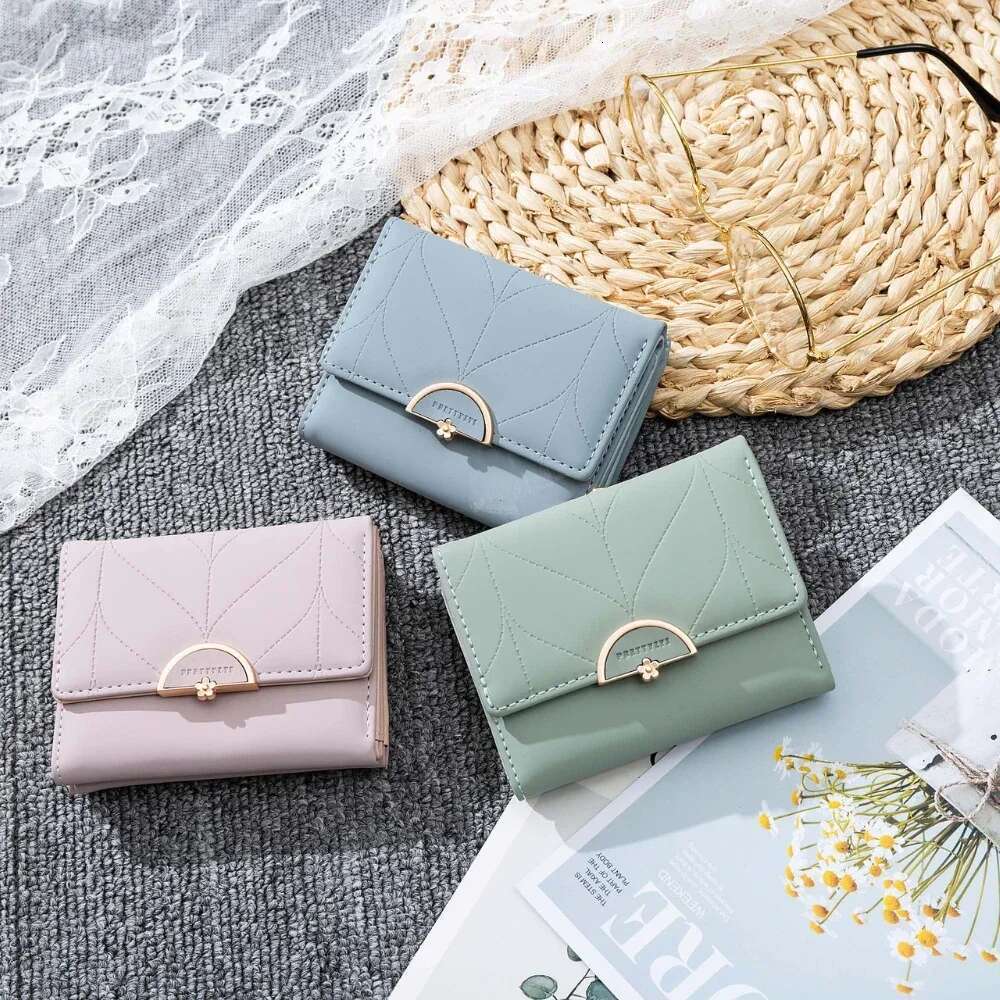 Summer New Women's Short Wallet Japan and South Korea PU Leather Hardware Buckle Three Fold Bag High Texture Multi-c