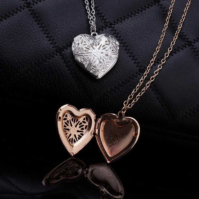 Hollow Engraved Sweet Peach Heart Love Chain Necklace for Women Opening and Closing Heart Shaped Photo Box Pendant Necklace Gift XJ250604