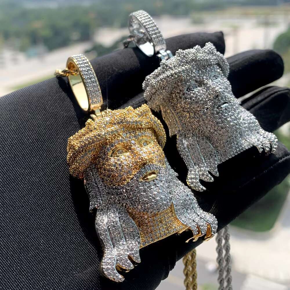 Bling Silver Gold Two Tone Plated Hip Hop Men Boy Jewelry Full Paved Jesus Pendant Necklace