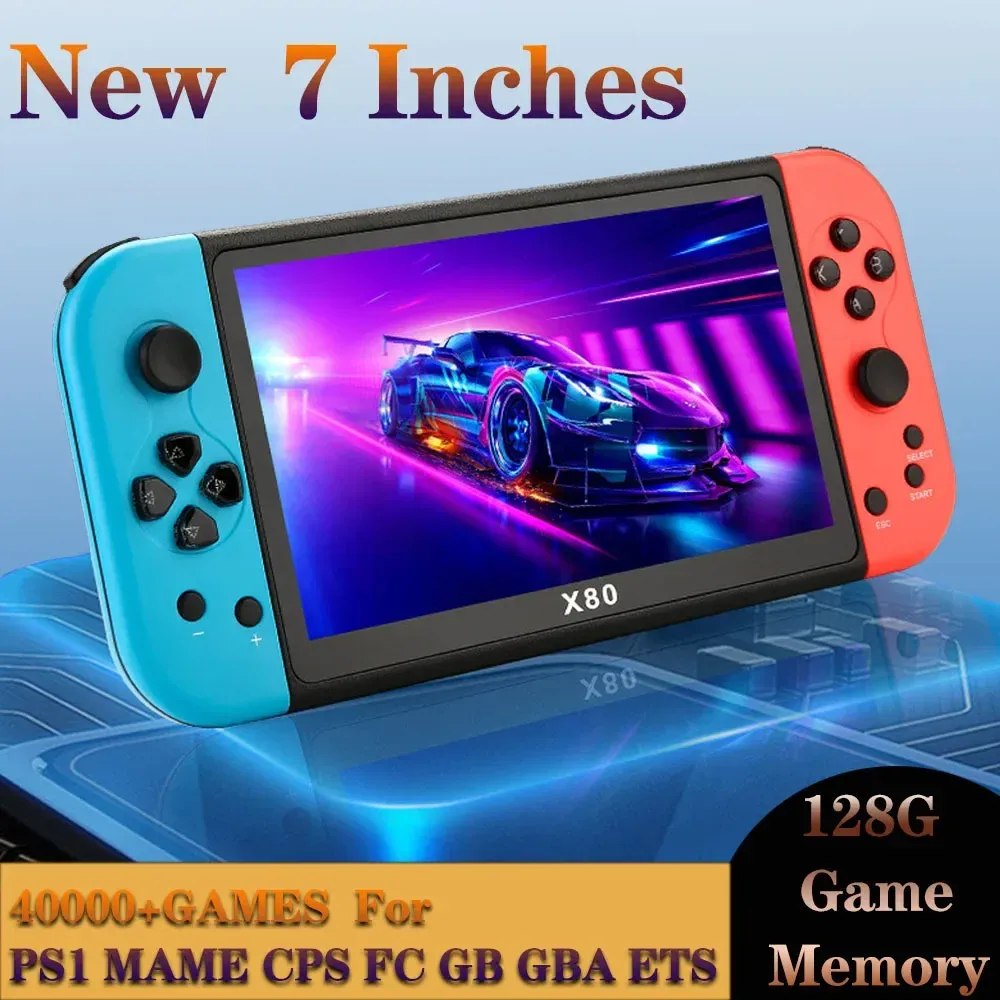 2025Newest X80 7-inch HD Large Screen Arcade Quad Core 16GB Handheld Game Console Built-in 40000+Retro Games PS/MAME HD TV Out