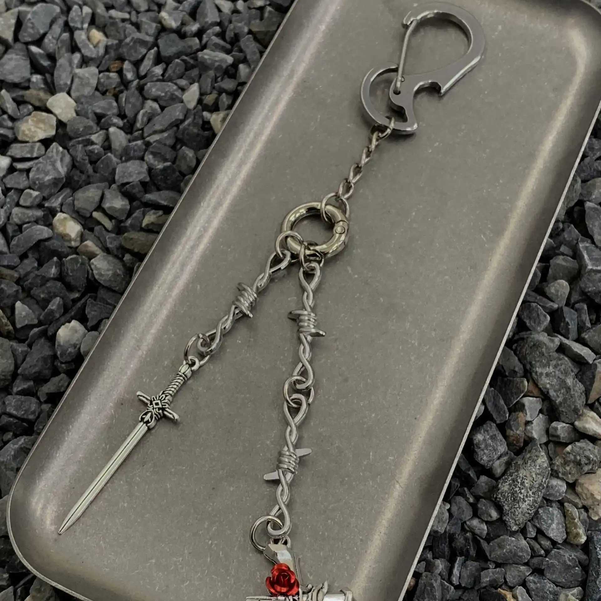 NEW Fashionable Metal Keychain Sword And Rose High-Grade Creative Waist Bag Charm Pendant Accessories Gift W250604