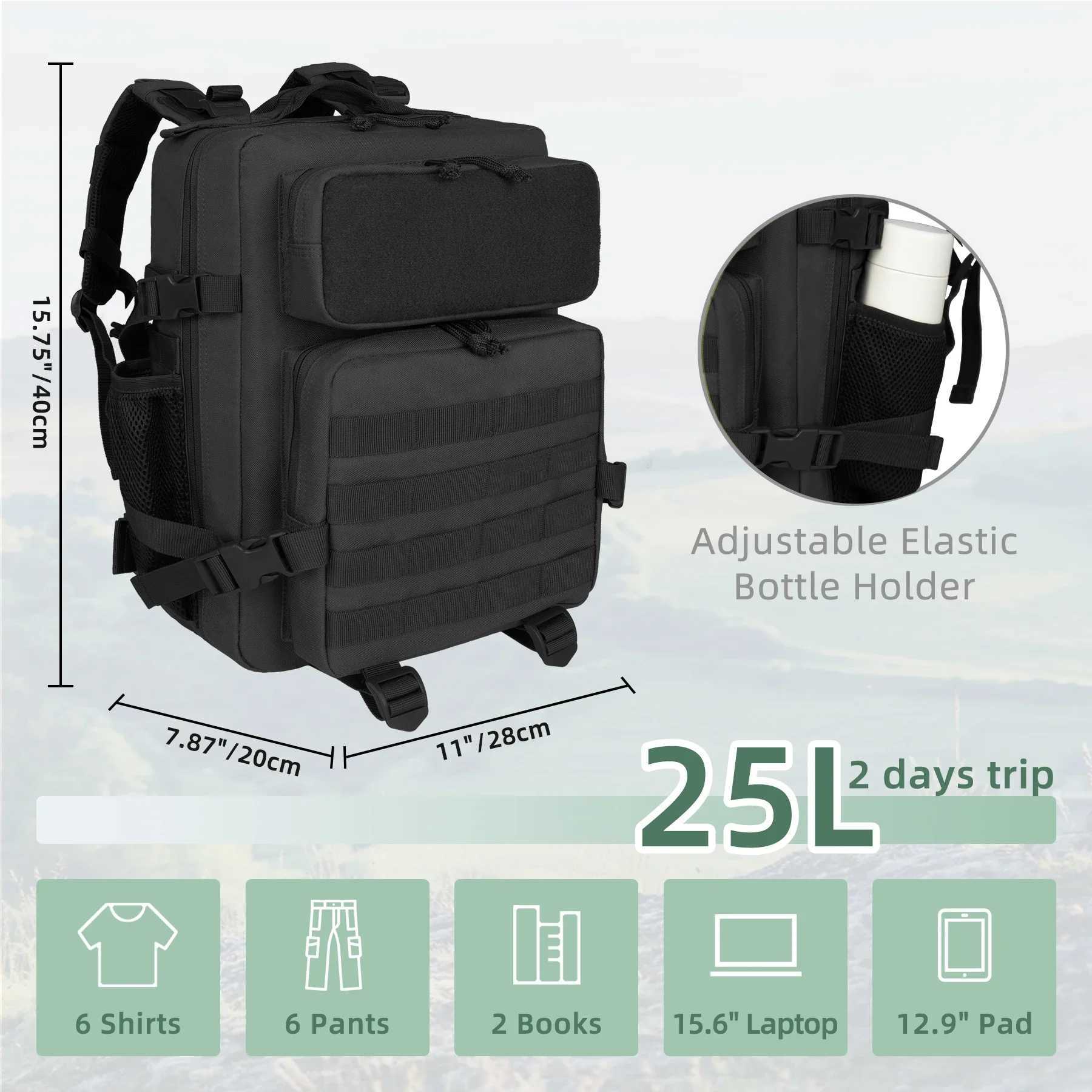 25L Small Military Tactical Backpack For Men Women Molle Army Pack Survival Bug Out Bag Hiking W250603