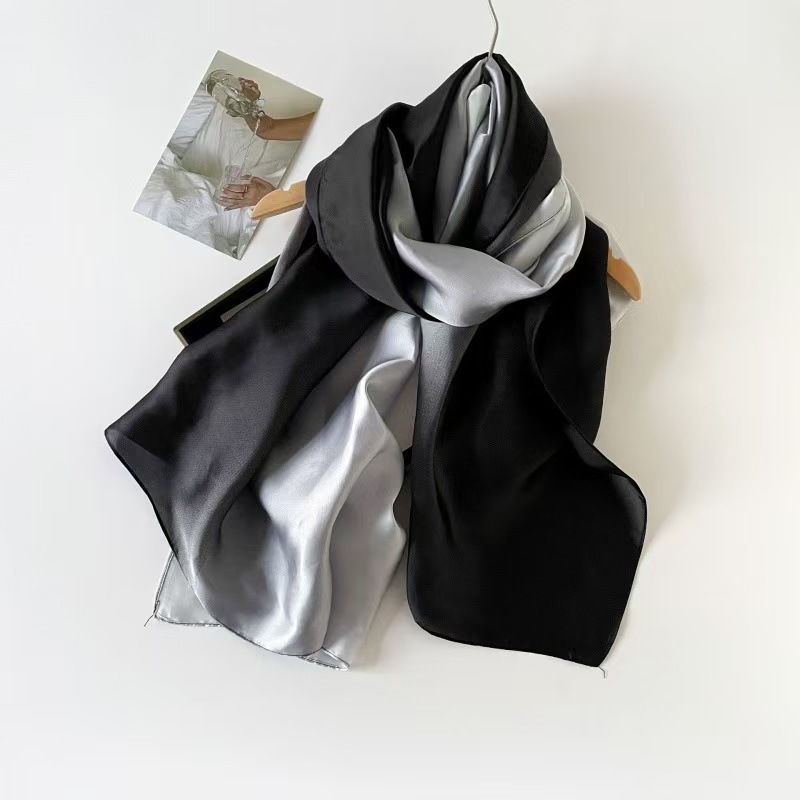 T885 gradient color solid color silk scarf all-match satin scarf lengthened headscarf temperament summer long women's shawl