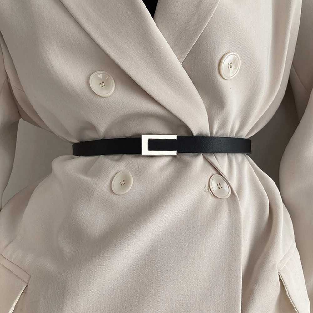 Women Thin Belt Black Gold Silver Metal Buckle Ladies Trouser Dress Decoration Waistband Vintage Casual PU Leather Waist Belt W250604