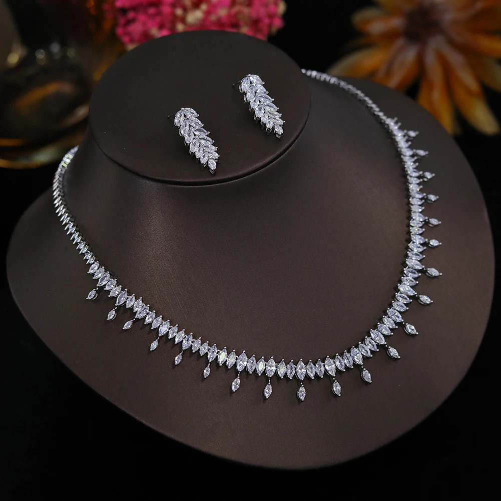 CZ Simple Earring Necklace For Women Elegant Bridal Wedding Jewelry Set Bridesmaid Dinner Party Accessories Gifts X0477 250530