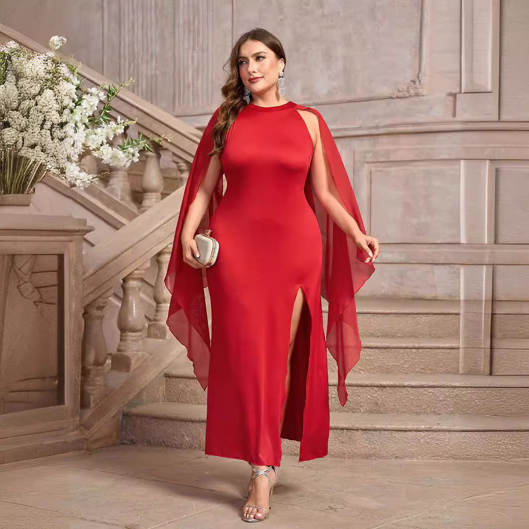 New plus size dress for women plus size dress solid color slim fit banquet dress