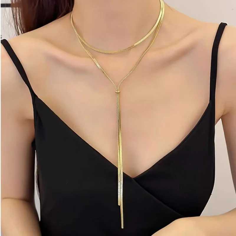 100cm Minimalist Long Tassel Sweater Snake Chain Necklace for Women XJ250604