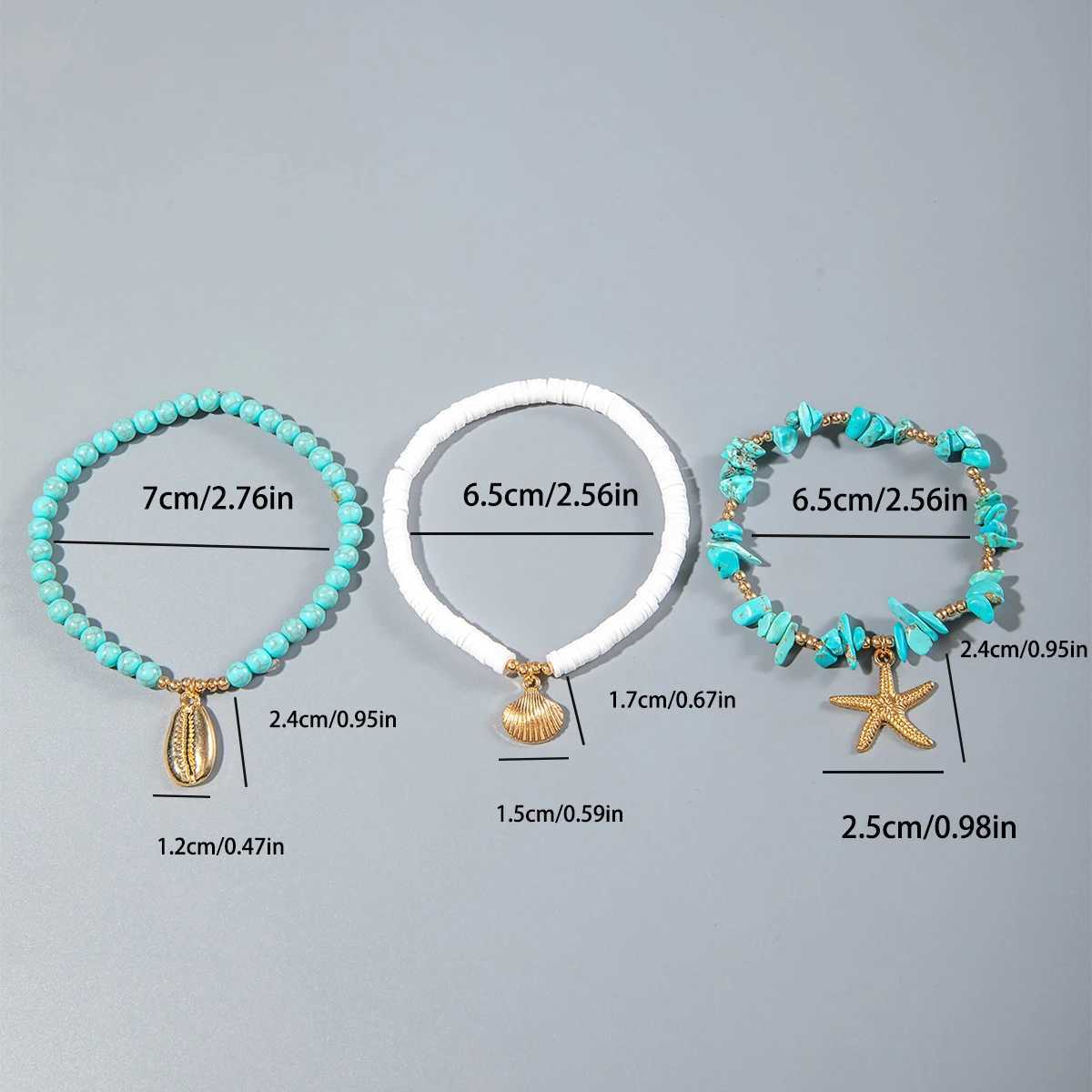 Tocona Bohemian Beach Shell Starfish Rice Beads Stretch Anklet Charm Anklet Set Holiday Multi-Layers Women Beach Jewelry W250604