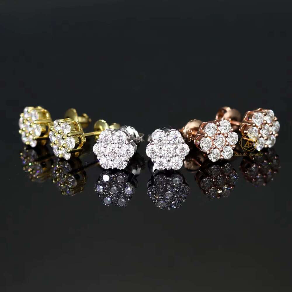 DHcollections 8MM Flower Cluster VVS Moissanite Stud Earrings Sterling Sier Gold Plating Dia Earring for Parties and Gifts