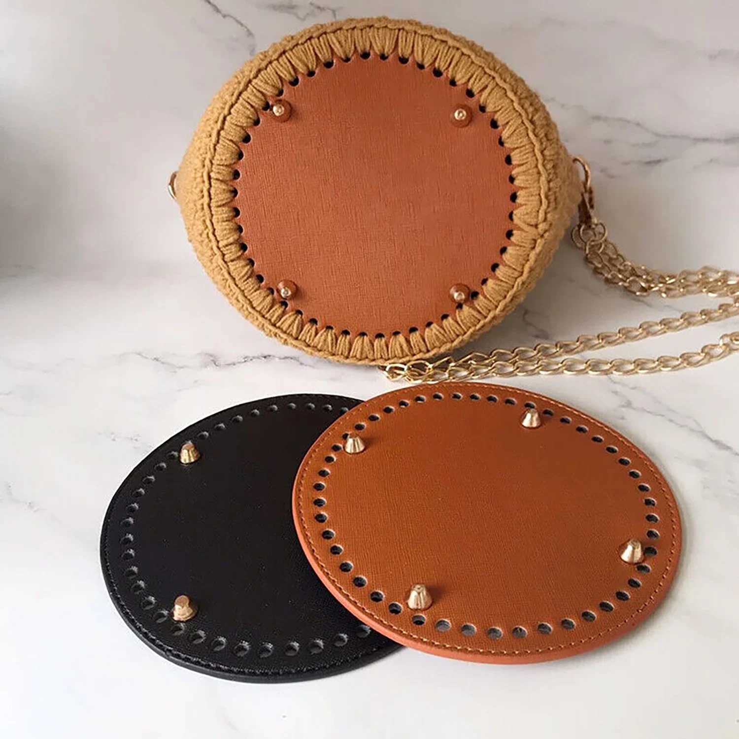 1-4Pcs Round PU Leather Bag Bottom Knitting Crochet Bags Bottom Shaper Pad Cushion Base for DIY Handbag Purse Making Supplies W250604