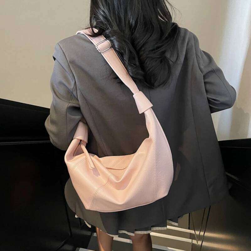 Daily Creative Versatile PU Vintage Large Capacity Solid Color Soft Women's Armpit Crossbody Shoulder Bag