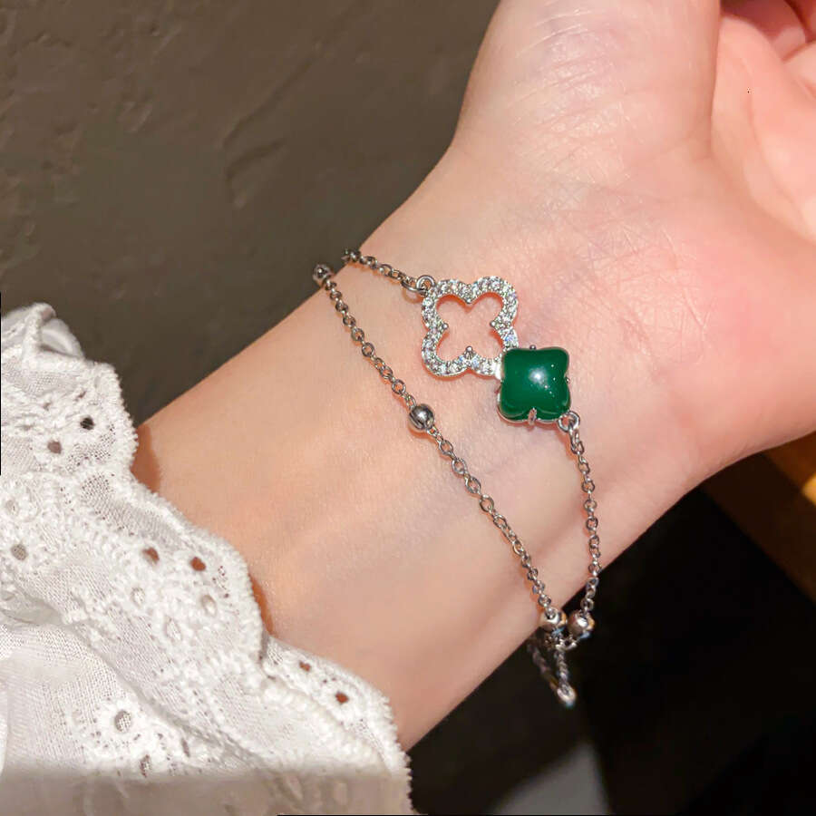 Luxury Jewelry Designer Green Clover Bracelet New Chinese Zircon Synthetic Beaded Gourd Bracelet Fashion Versatile Hand Ring National Style Trendy Jew