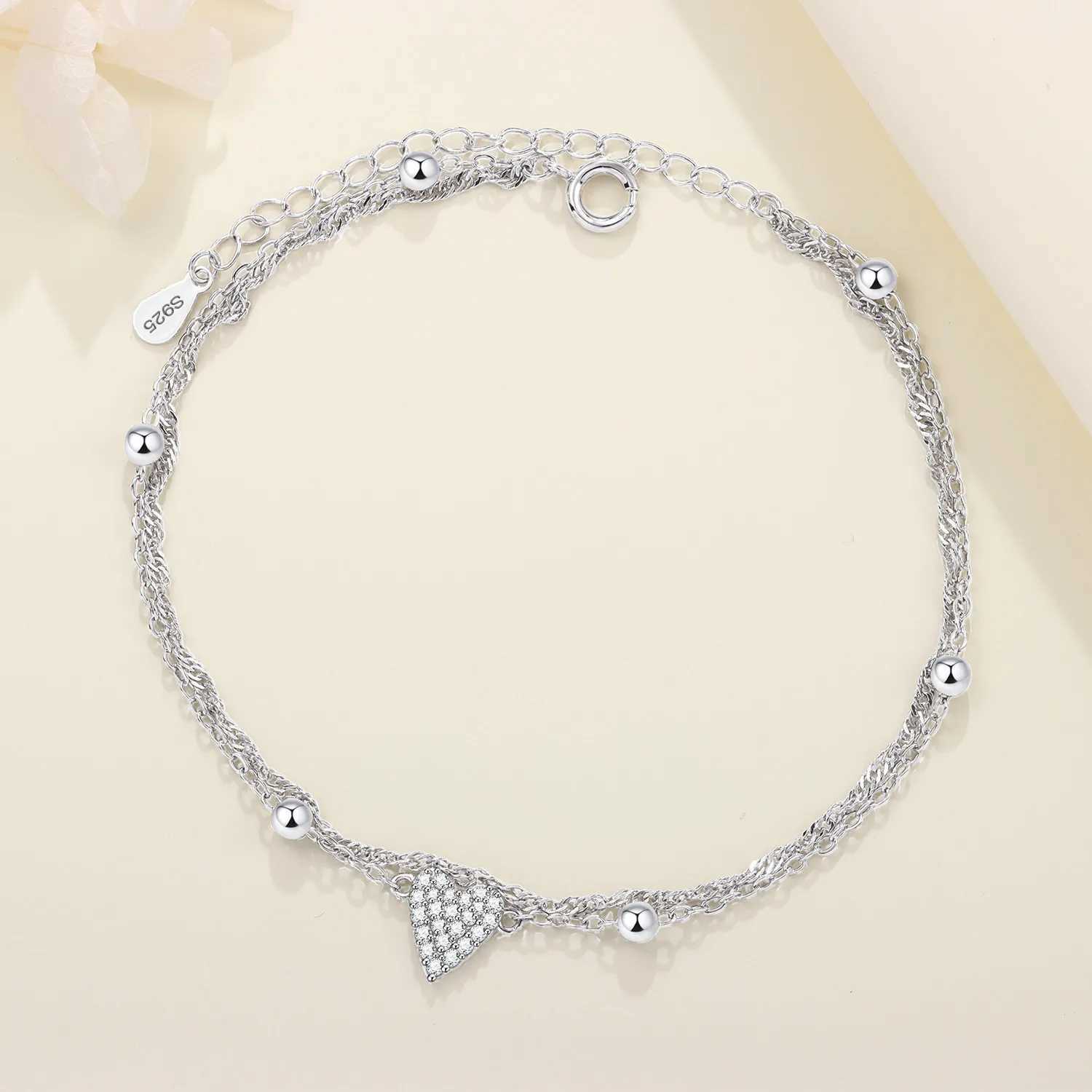 CYCUFF NEW 925 Sterling Silver Shiny Double-layer Love Anklet Charms Fashion Versatile Anklet Birthday Party Jewelry Gift Making W250604