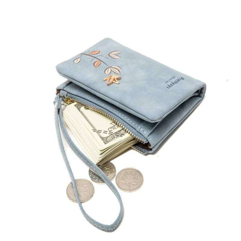Women Short Wallet Cute Bird Tree Pattern Design Girls Zipper Coin Purse Ladies ID Credit Card Holder PU Small Clutch Bag Purses