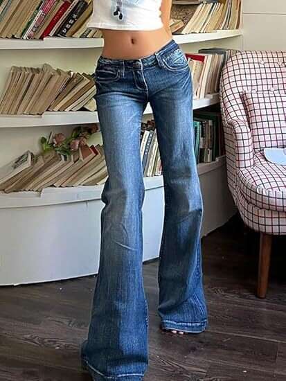 Temu American Style Spicy Girl Flared Slim Fit Stretch Jeans Women Long Pants B5