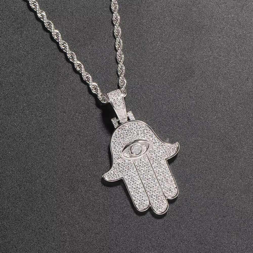 Hip Hop Jewelry Hand of Fatima Necklace Hamsa Hand Fatima Eye Khamsah Moissanite Pendant - view 3