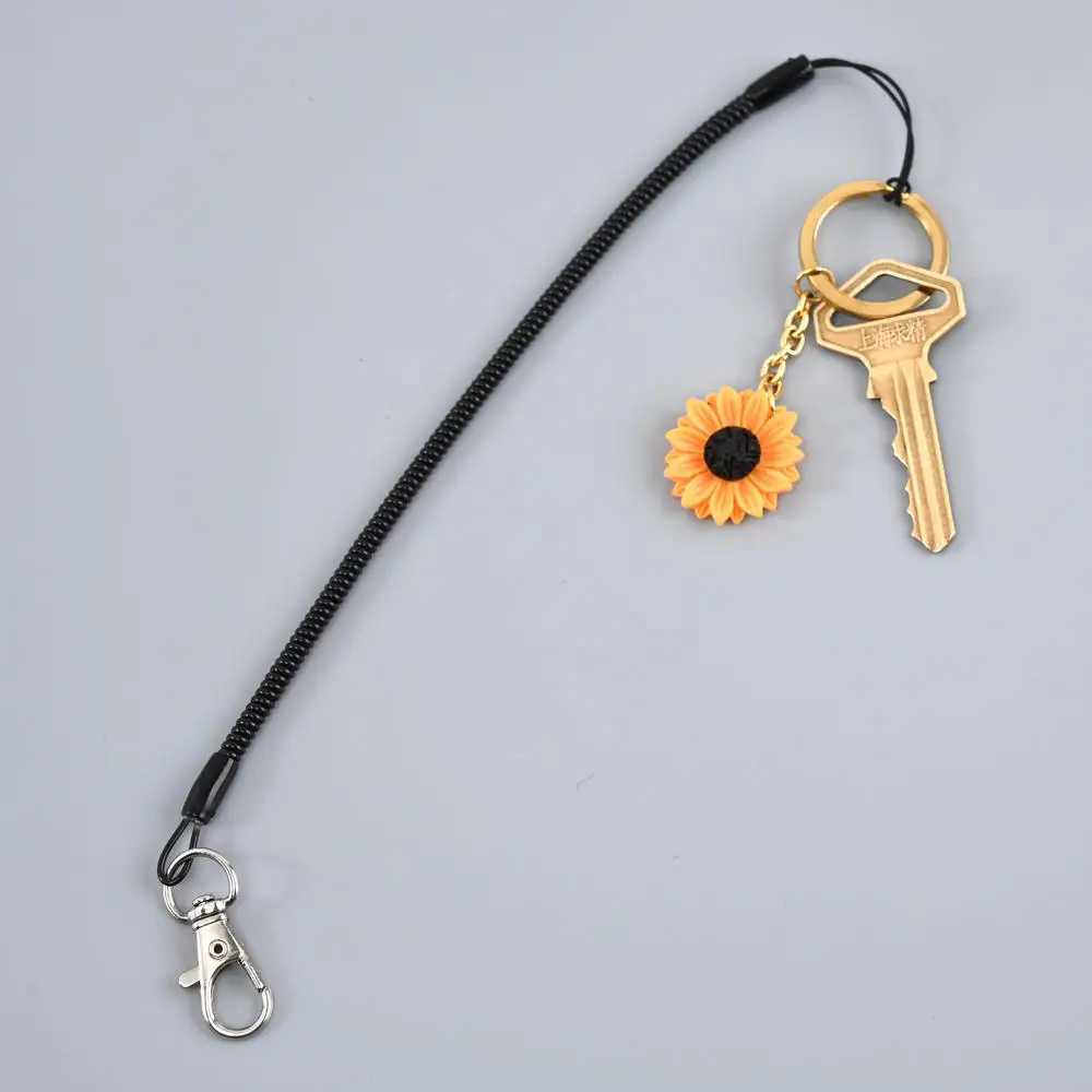 Fashion Black Plastic Spring Elastic Keychain Fishing Coil Elastic Lanyard Spring Coil Lobster Clip Keychain Anti-Lost Hanging M250604