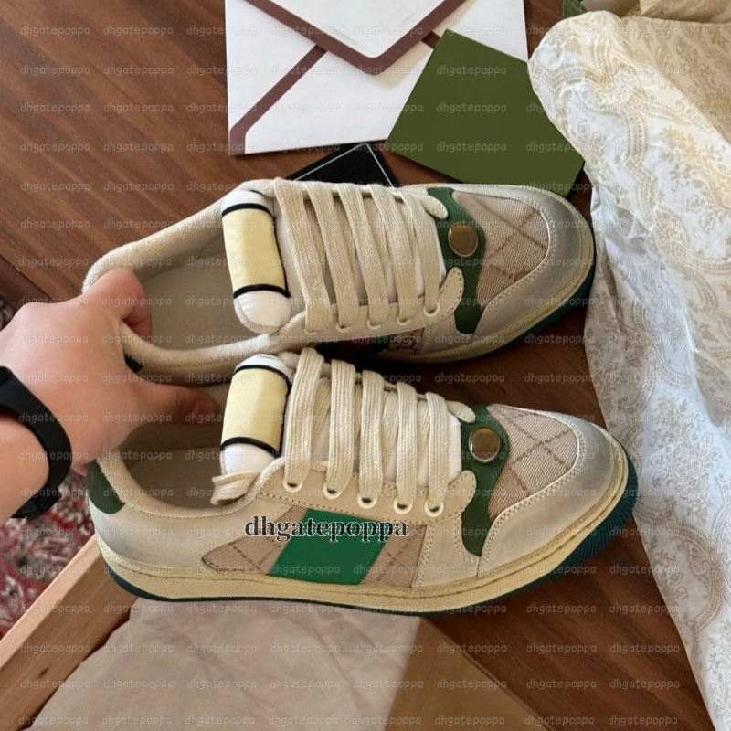 Designer Shoes Canvas Sneakers Classic Green Embroidery Shoe White Black Sneaker Flat Womens Men Leather Tennis Shoes Couple Runner Trainers sizer35-45