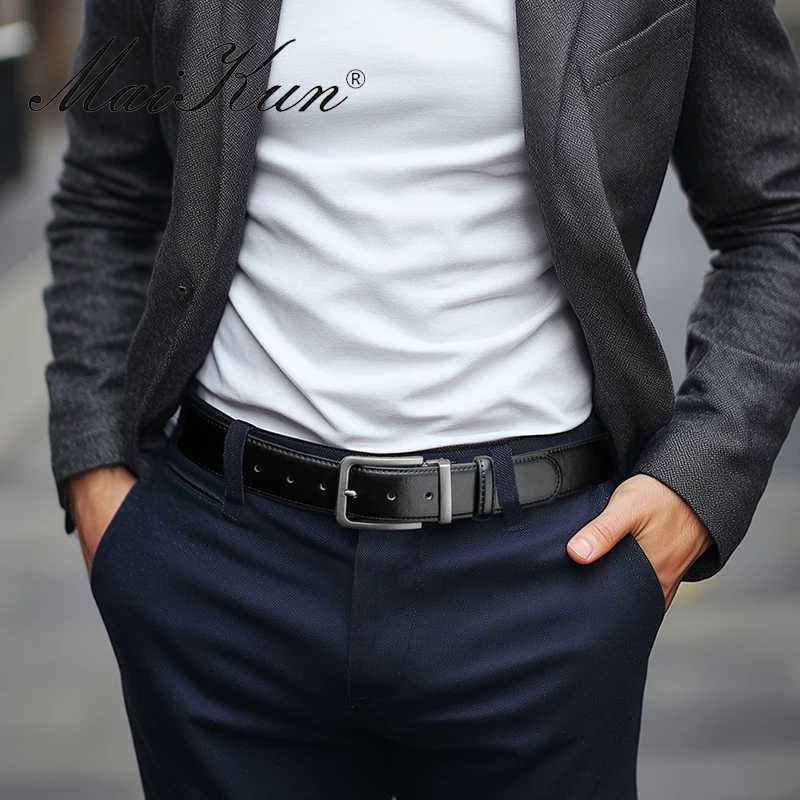 Maikun New Fashion Mens Belt Alloy Pin Buckle Business Belt Black Large Size Mens Belt W250604