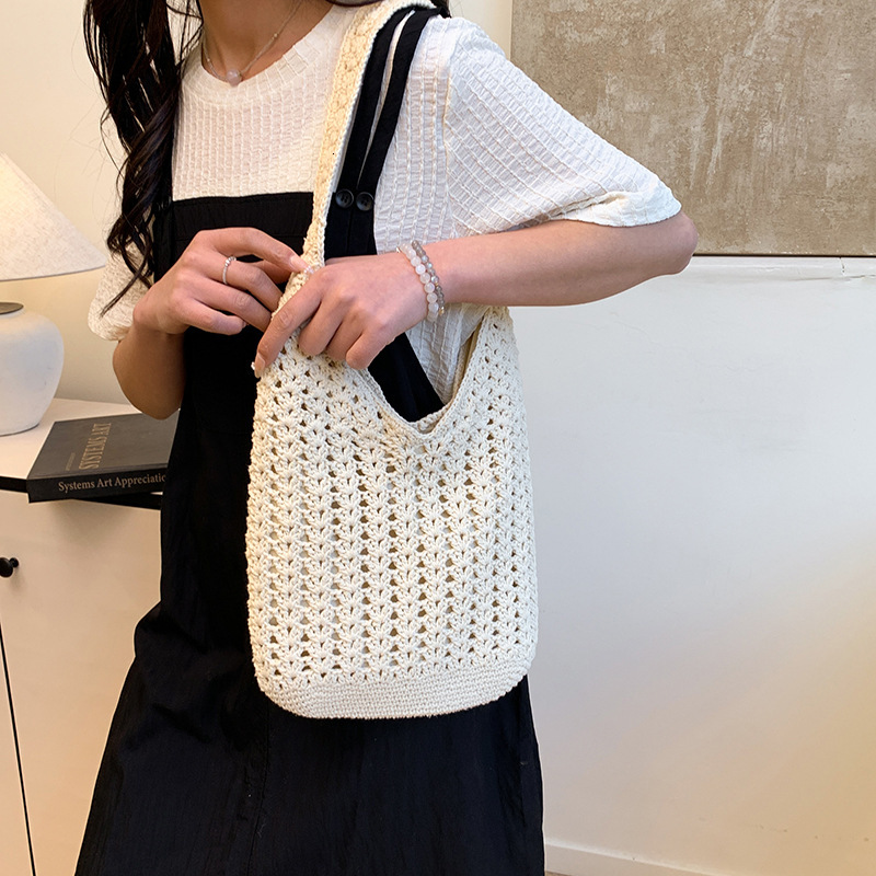 designer Cross-Border Woven Cotton Bag for Women, Large Capacity 2025 New Versatile Shoulder Underarm Bag, Beach Vacation Style Beach Bag