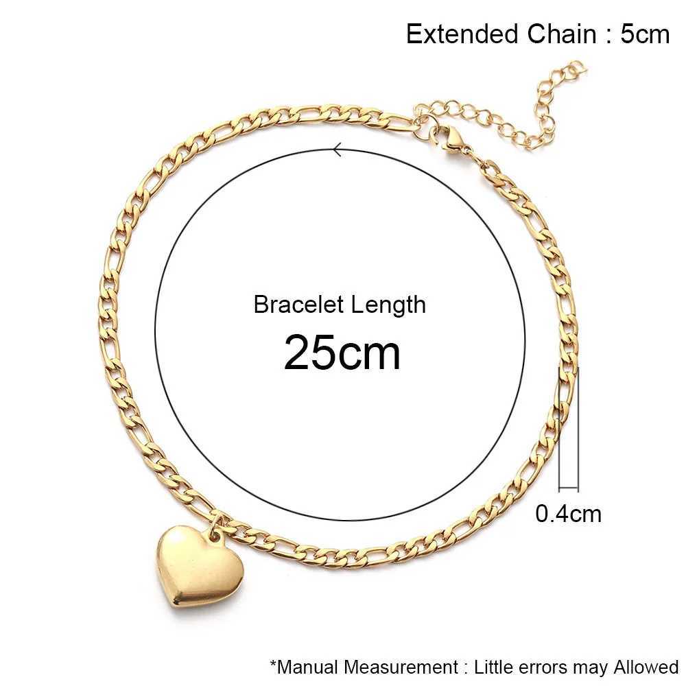 Womens Ankle Bracelet Beach Jewelry Ladies Gold Color Stainless Steel Figaro Chain With Heart Pendant Anklets for Women W250604