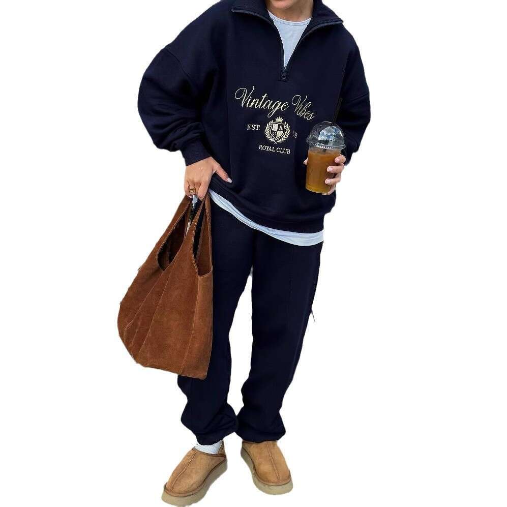 Hot Selling Half-Zip Lazy Style Early Autumn Sweatshirt For Women Trendy Loose Long Sleeve Top Coat Women's Clothing B5