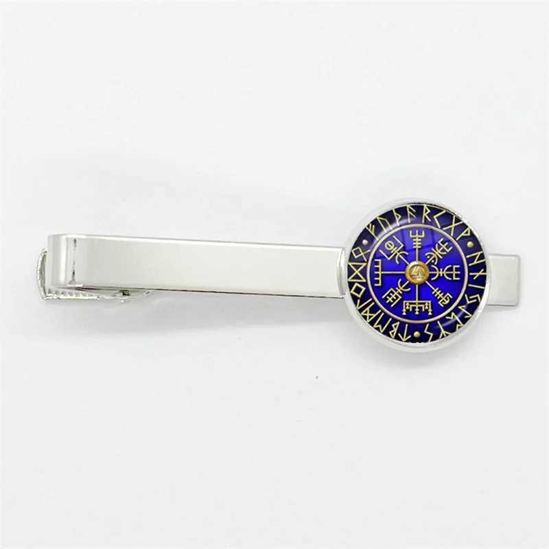 New Viking Compass Ancient Trinity Nordic Rune Odin Symbol Pattern Glass Tie Clip Silver Color Tie Clips for Men Charm Jewelry W250604