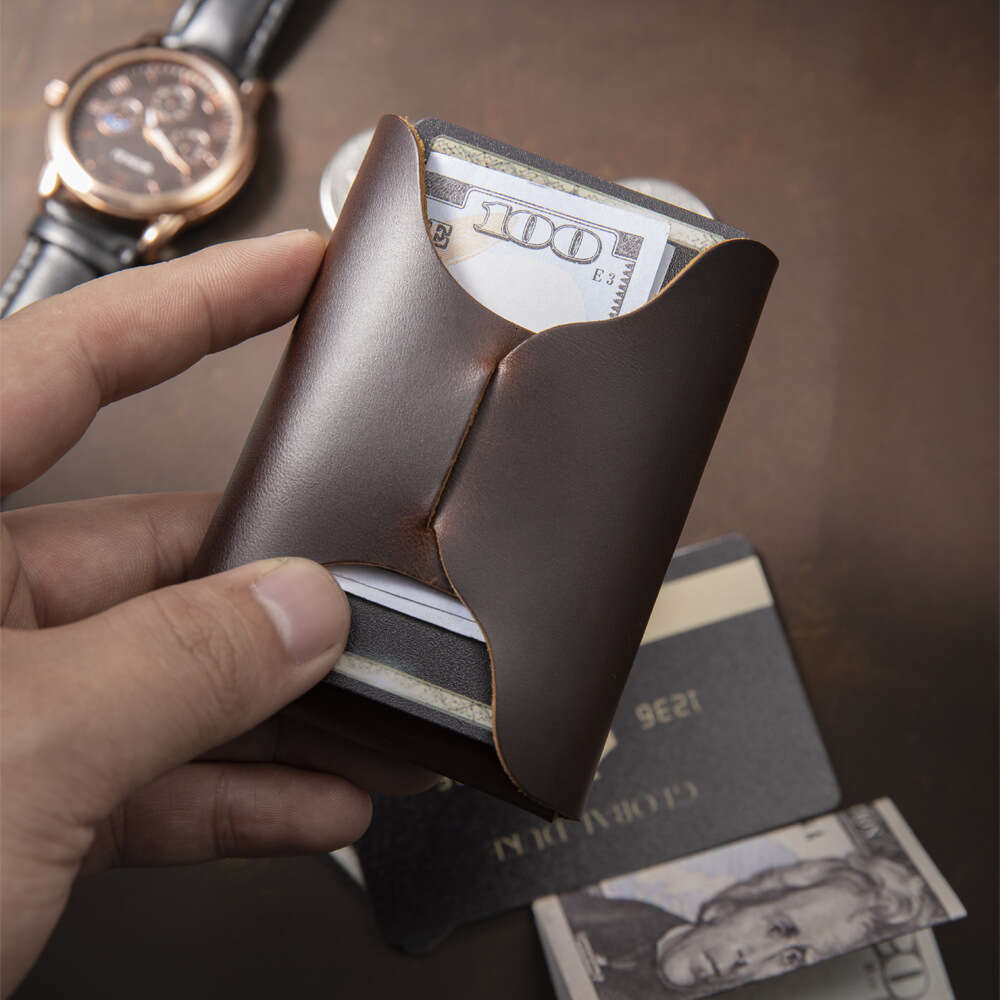 Minimalist Style Crazy Horse Men's Short Folding Card Holder Portable Genuine Leather Multifunctional Wallet