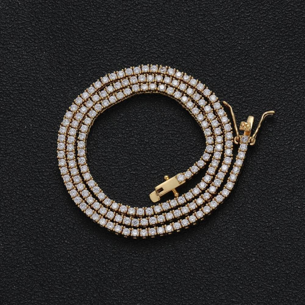 2mm Tennis Chain Necklace brass setting CZ Iced Out Cubic Zirconia BC210