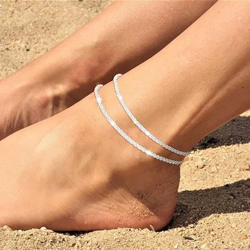 Sterling Silver Ankle Bracelets for Women Dainty Adjustable Layered Anklet Set Stackable Cuban Link Anklets Beach Jewelry W250604