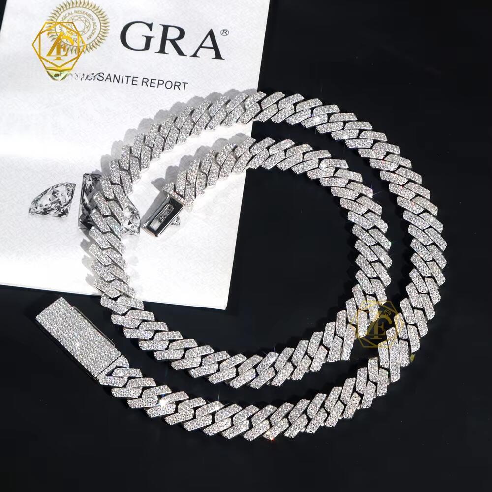 Moissanite Elegant decoration VVS Solid Sterling Sier Hip Hop Necklace 20Mm Iced Out Prong Moissanite Cuban Link Chain Free door-to-door delivery