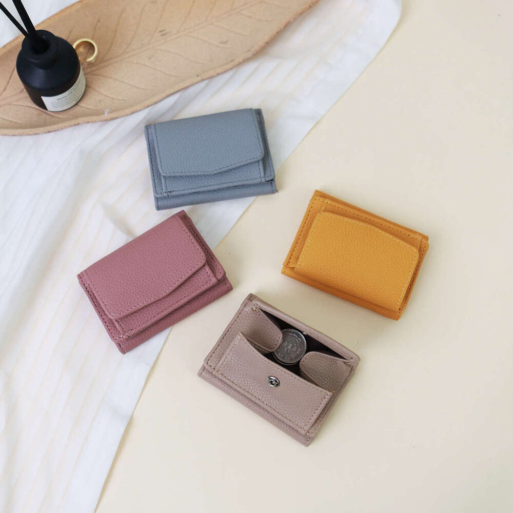 Hot Selling Small Wallet INS Women Japanese Style Student Lychee Pattern Ladies Solid Color Thin Card Holder Coin Purse Money Clip