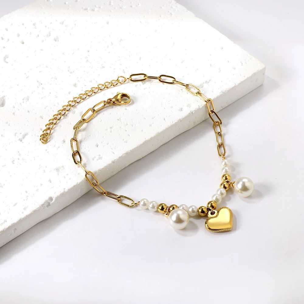 ASONSTEEL Delicate Stainless Steel Starfish Accessory Imitation Pearl Anklet Bracelet Waterproof Beach Statement Trendy Jewelry W250604