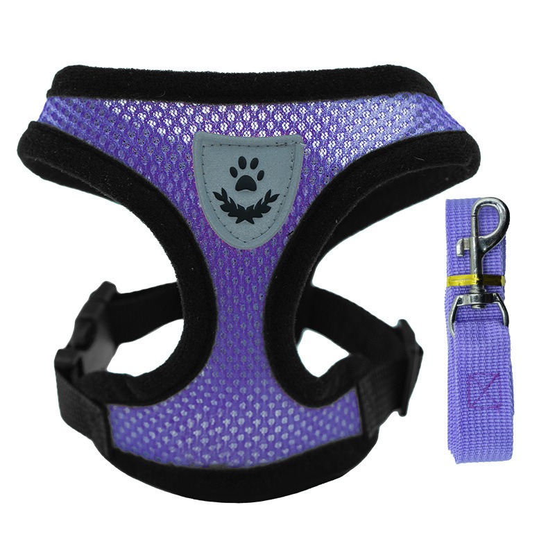 Breathable Mesh Pet Harness and Leash Set for Small Medium Dogs Cats - Adjustable Soft Vest with Reflective Paw Print
